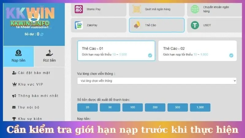 Cần kiểm tra giới hạn nạp trước khi thực hiện