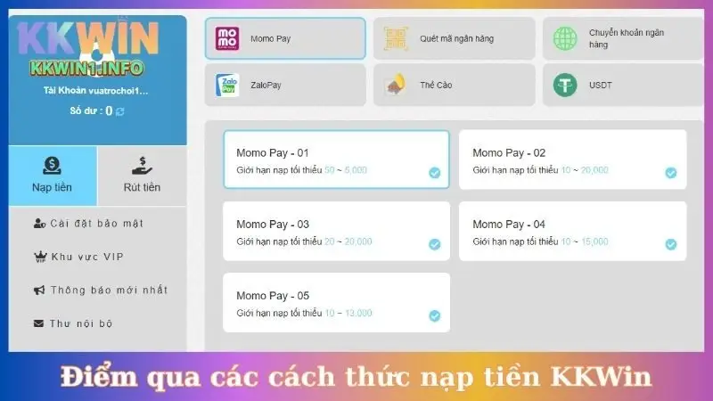Điểm qua các cách thức nạp tiền KKWin
