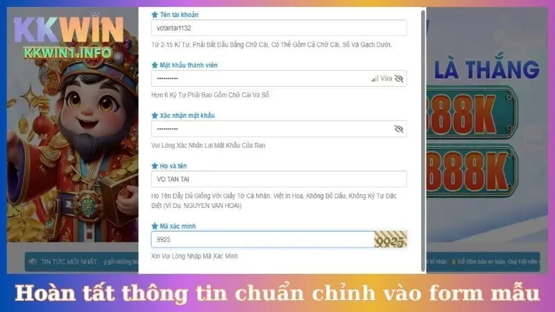 Hoàn tất thông tin chuẩn chỉnh vào form mẫu